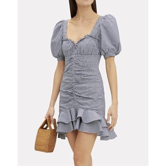 Jonathan Simkhai Oxford Gingham Linen Blend Mini Dress Size 6 Navy White NEW - Picture 1 of 12